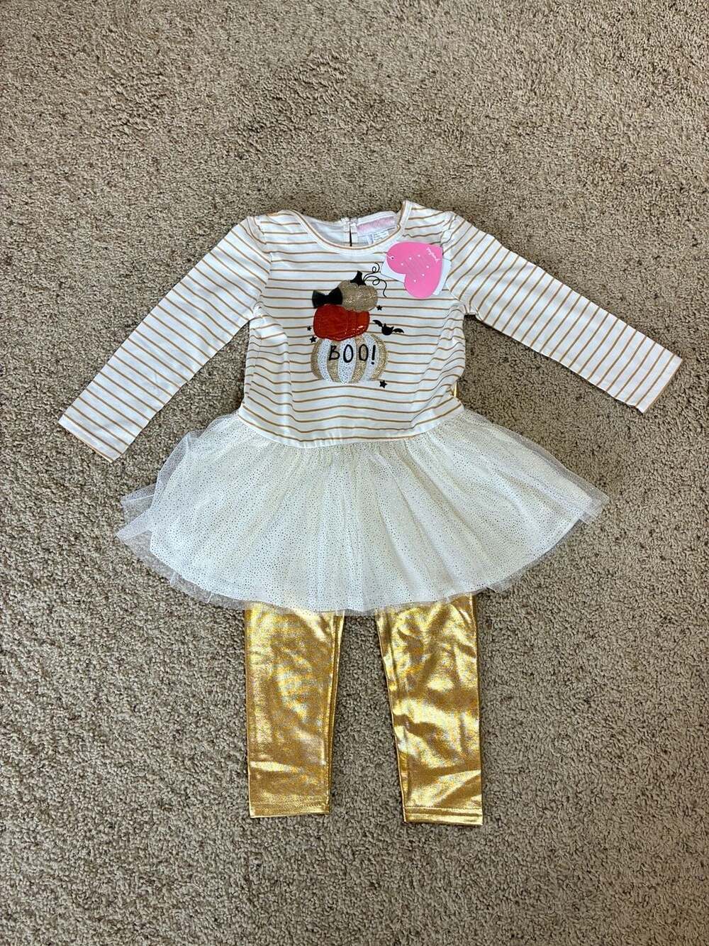 Youngland Toddler Girls Halloween Pumpkin BOO Tutu Dress & Gold Metallic Legging
